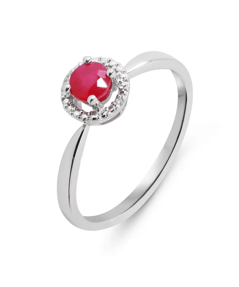 Bague Rubis Rouge Rond 4mm et Diamants en Or Blanc 750 pour femme - Bijoux Trabbia Vuillermoz