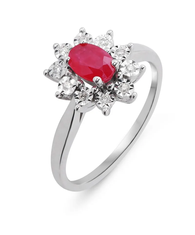 Bague Marguerite Rubis Rouge et Diamants en Or Blanc 750 pour femme - Bijoux Trabbia Vuillermoz
