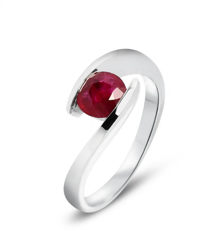 Bague Rubis Rouge Rond 5.5mm en Or Blanc 750 pour femme - Bijoux Trabbia Vuillermoz