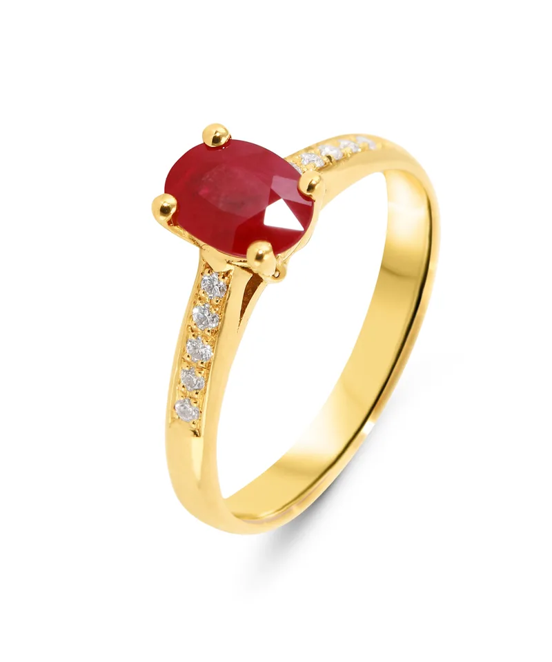 Bague Rubis Rouge Ovale 7x5mm et Diamants en Or Jaune 750 pour femme - Bijoux Trabbia Vuillermoz