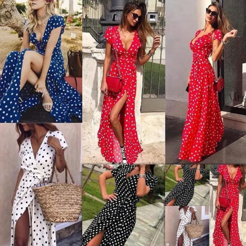 un collage de photos d'une femme portant une robe à pois